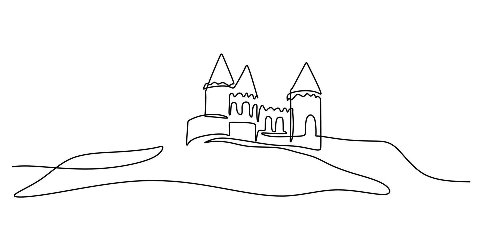One line drawing of a castle symbolizing medieval architecture, ideal for educational material or a historical book illustration. vector