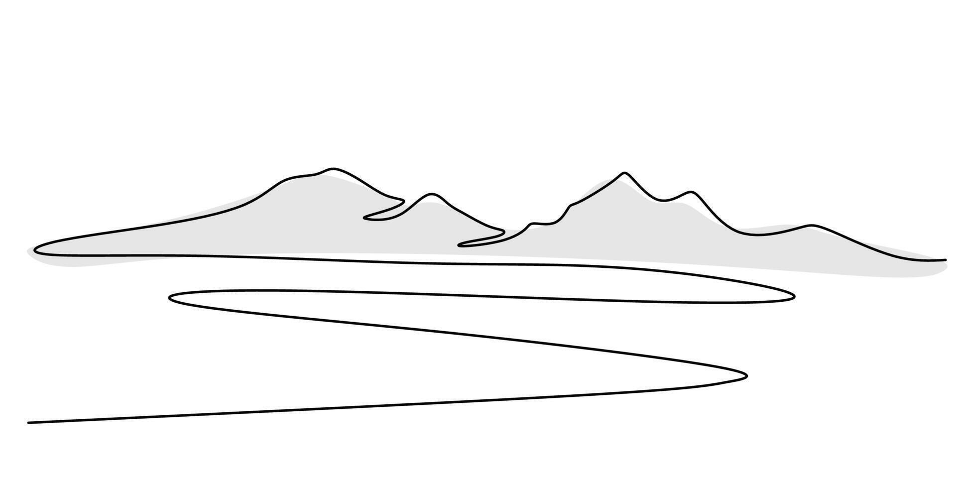 Mountains and forest in continuous one line drawing. Natural landscape representing wilderness and peace. vector