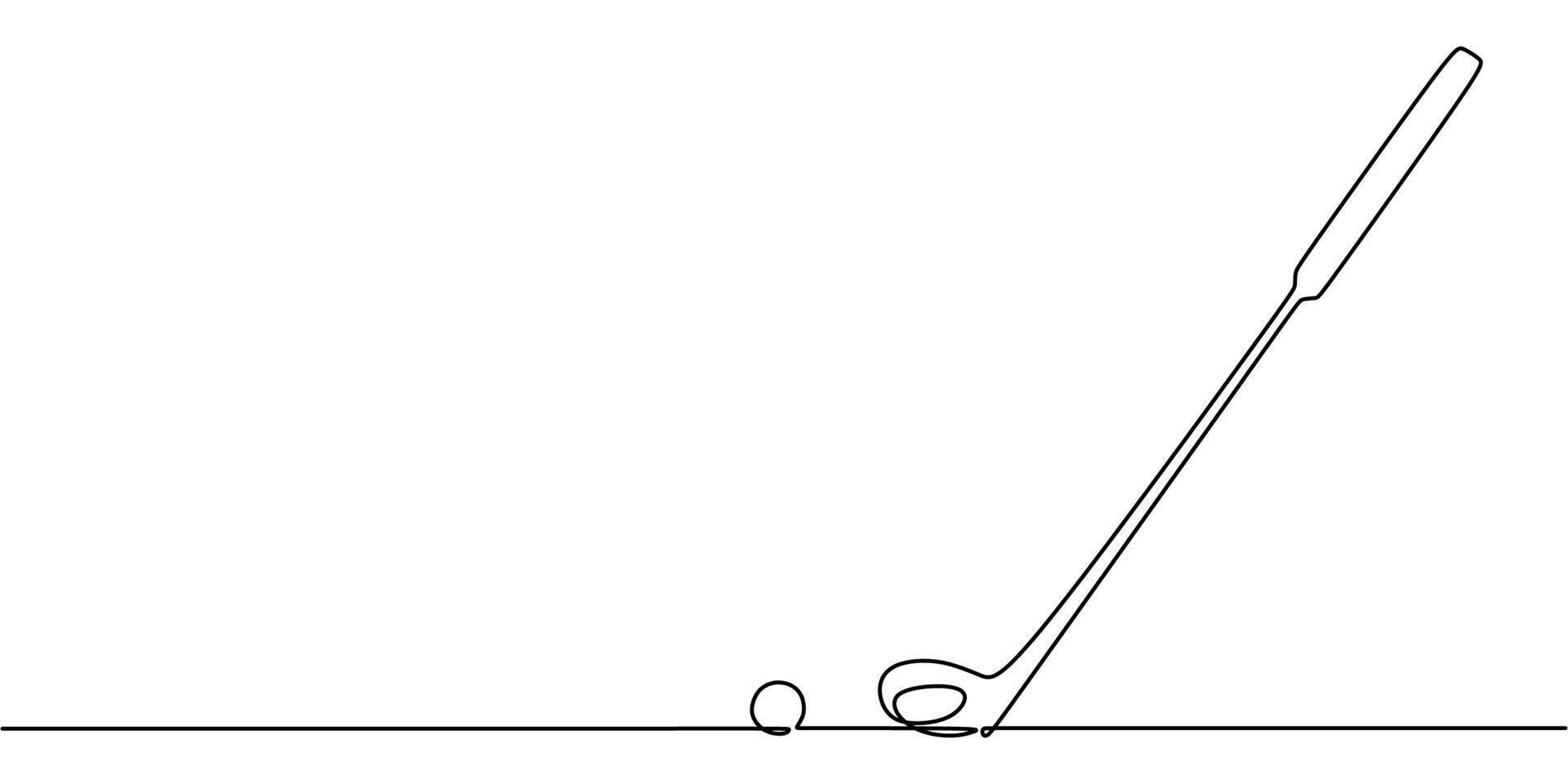Continuous one line drawing of a golf stick and ball. A symbol of outdoor sports, leisure, and golfing. vector
