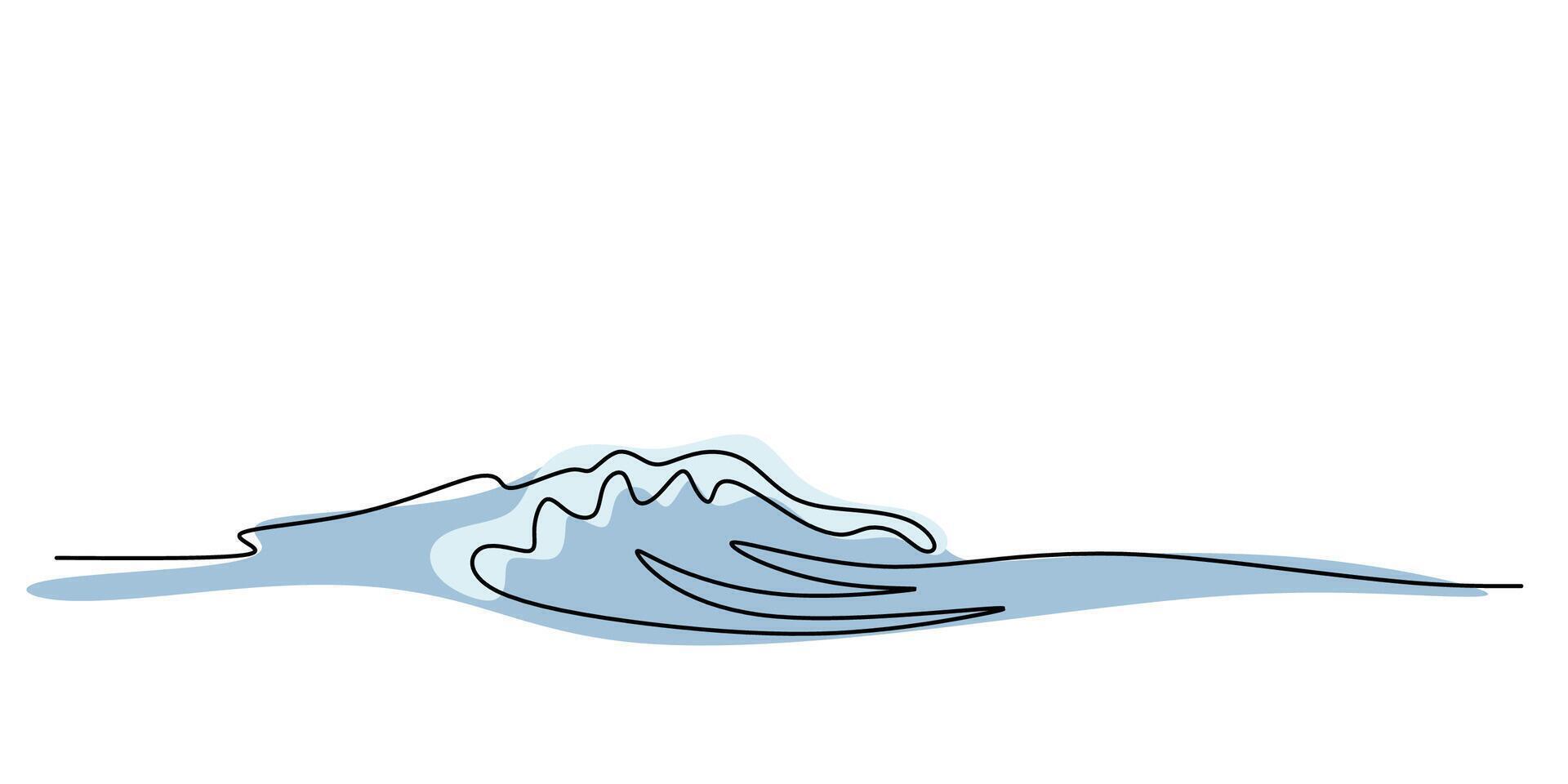 Minimalist sea wave icon, a one line drawing representing nature's power, perfect for a travel logo or coastal resort branding. vector