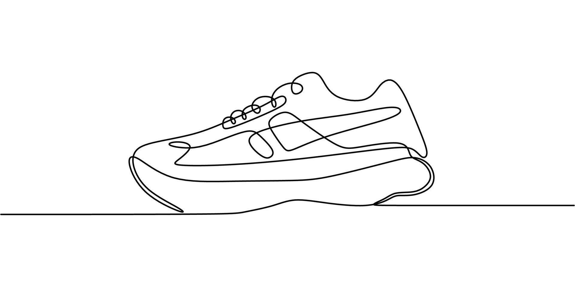 Single line art of running sneakers. Represents sportswear, running events, and a healthy active lifestyle. vector