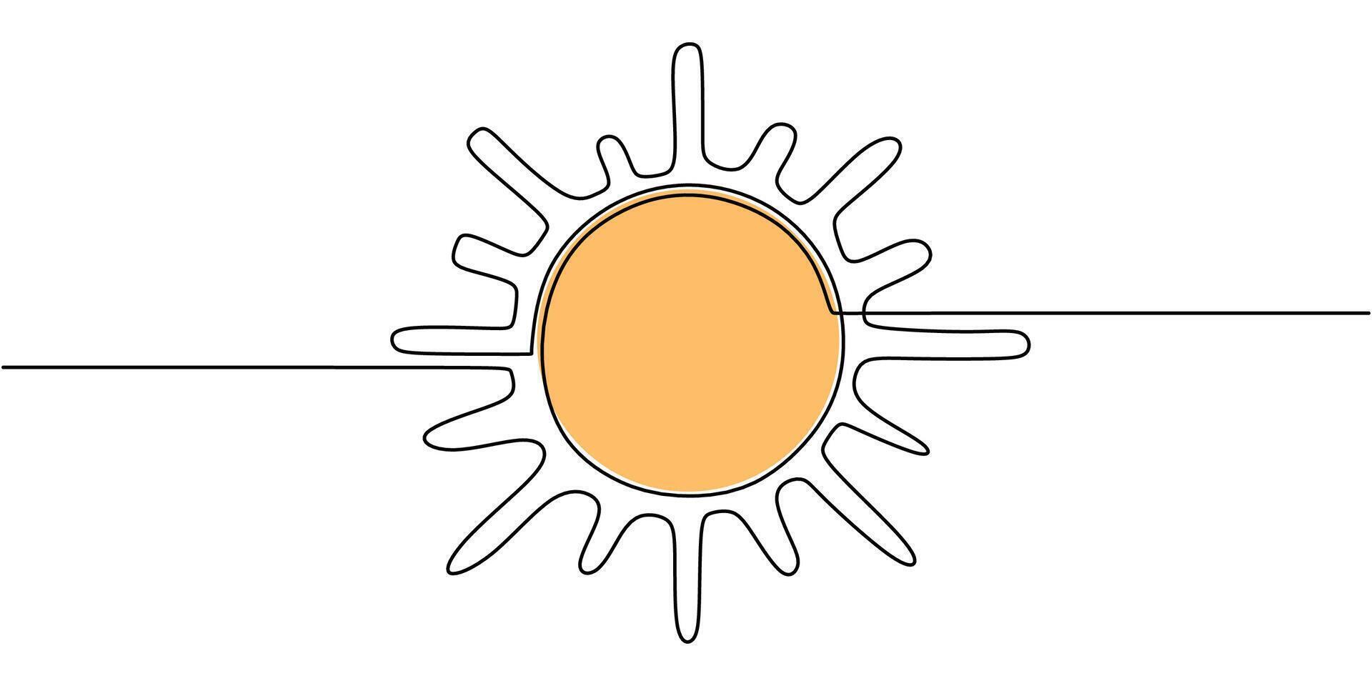 Minimalist sun icon, a one line drawing representing energy and new beginnings, perfect for a summer logo design or app icon. vector
