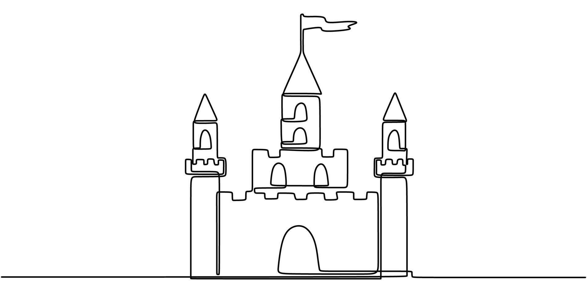 Continuous line drawing of a fortress symbolizing historical landmarks, ideal for a museum graphic or travel guide logo. vector