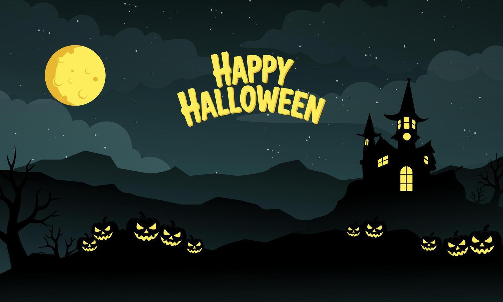 Halloween background with haunted house and full moon illustration. vector