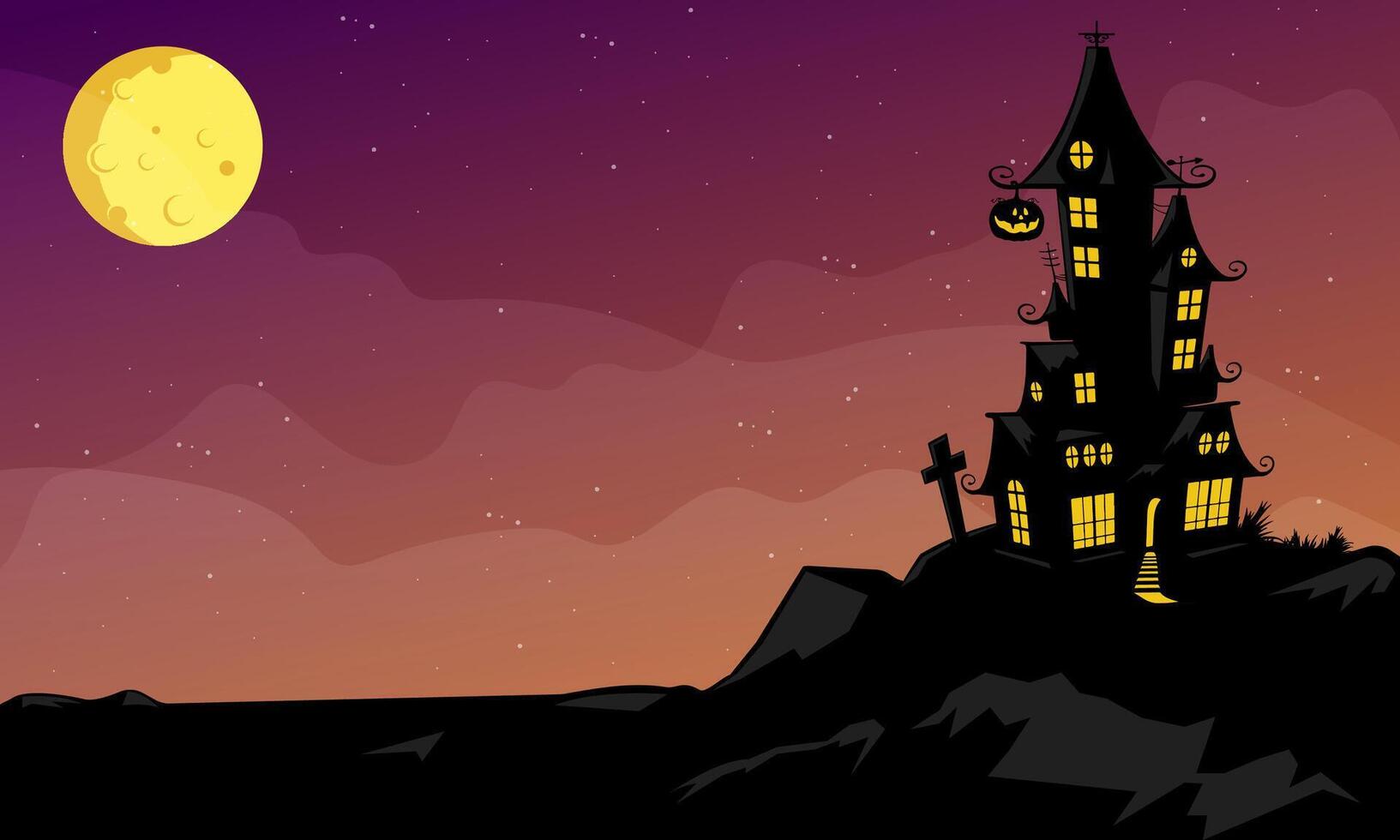 Halloween background with castle and full moon vector