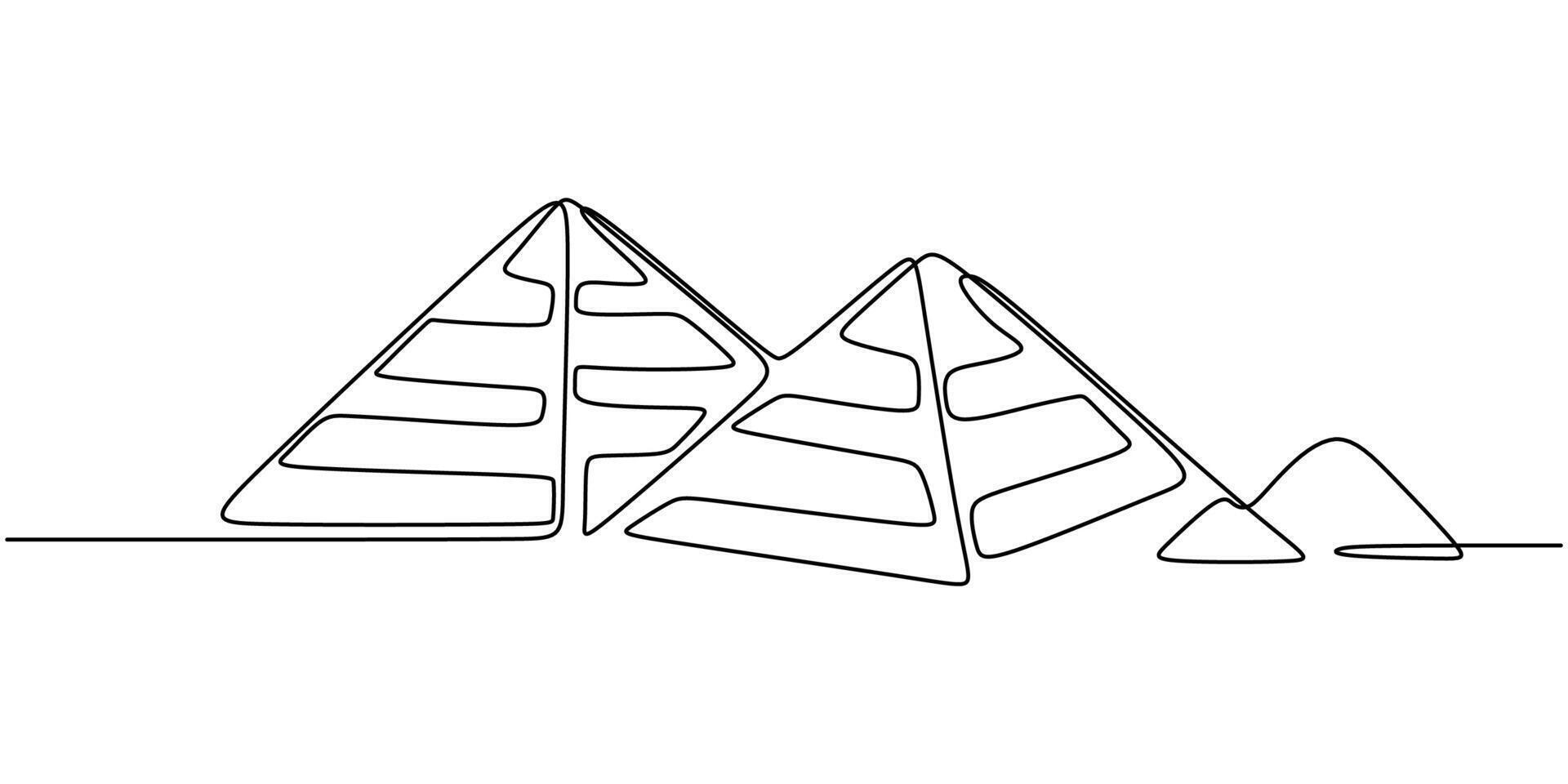 A simple icon of Egyptian architecture, this continuous line drawing of a pyramid is great for a museum logo or a history blog. vector