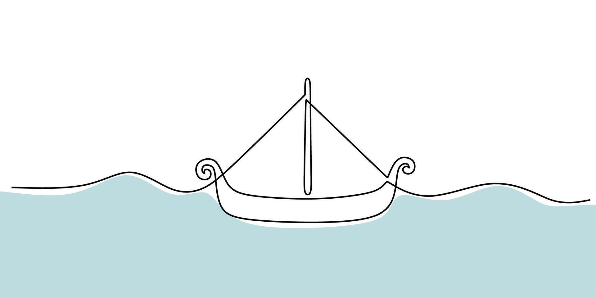 One line drawing of a Viking ship symbolizing adventure, ideal for a gaming logo or a brand of outdoor apparel. vector