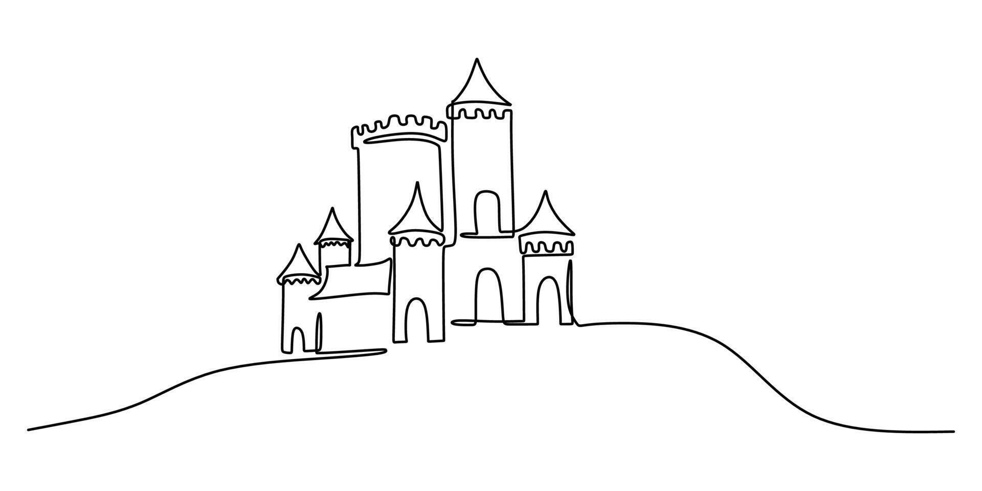 Continuous line drawing of a simple castle tower representing heritage, perfect for a museum logo or a historical society banner. vector