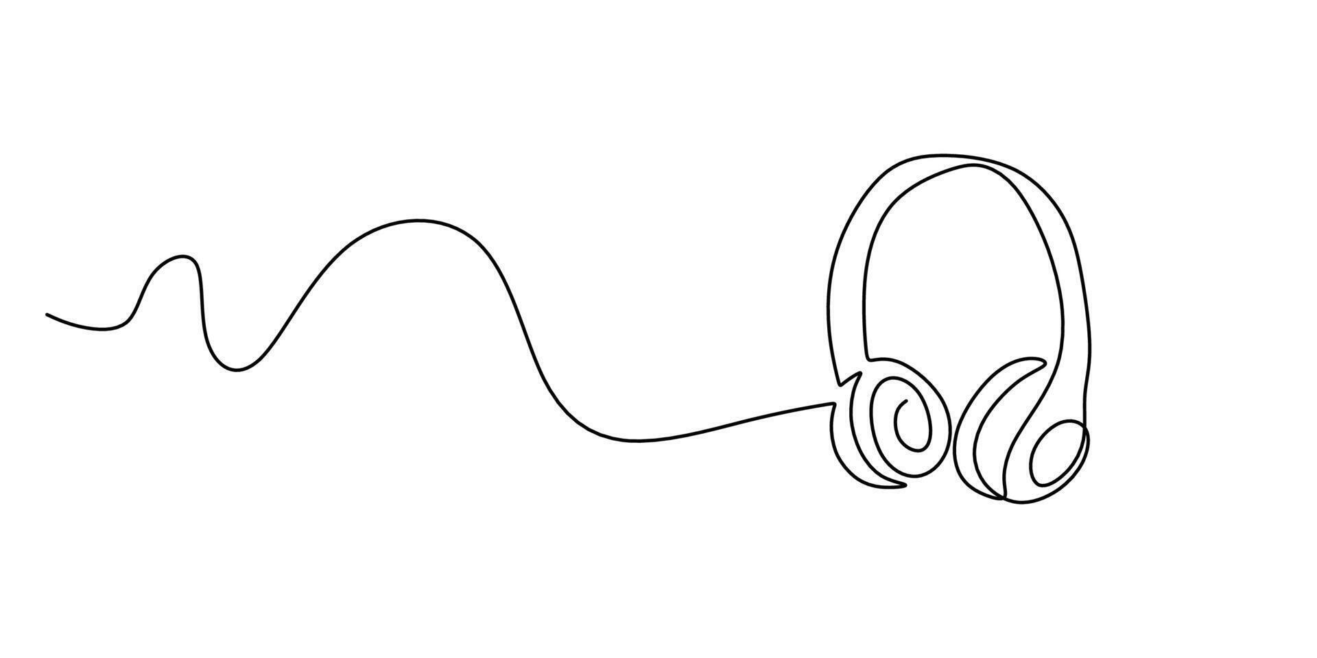 Minimalist audio icon, a continuous line drawing of a headset representing online meetings, perfect for a business app or webinar graphic. vector