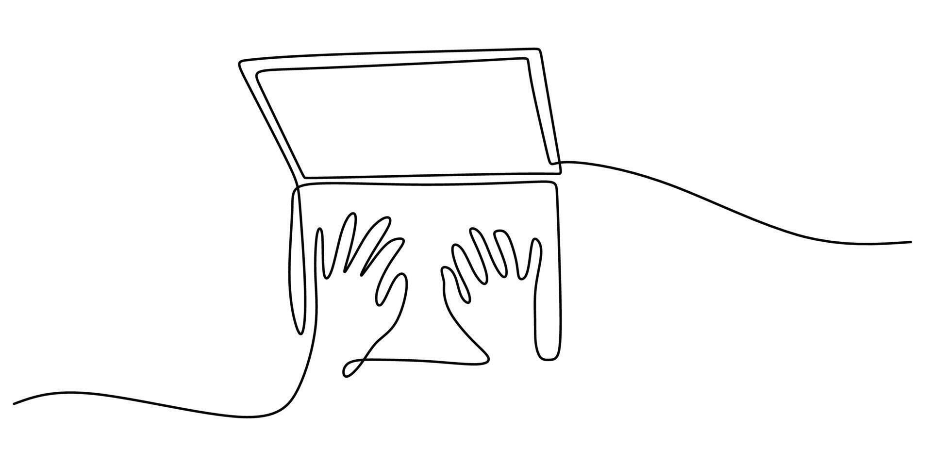 One line drawing of a person holding a laptop symbolizing digital work, ideal for a tech startup or a freelance portfolio. vector