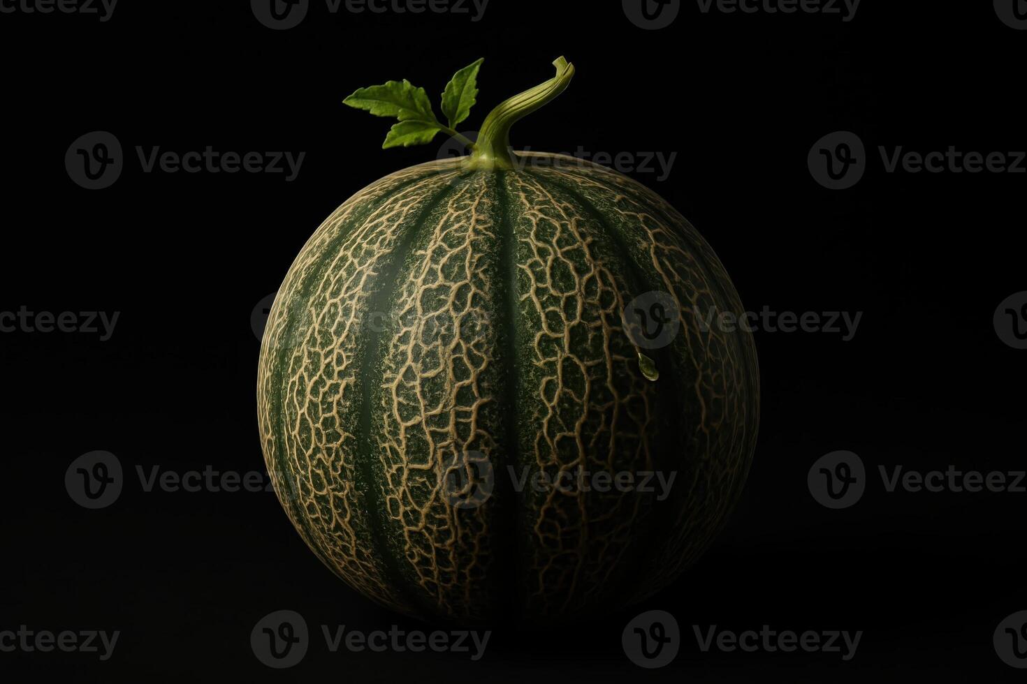 Hyper realistic studio photograph of a whole green cantaloupe melon with netted skin photo