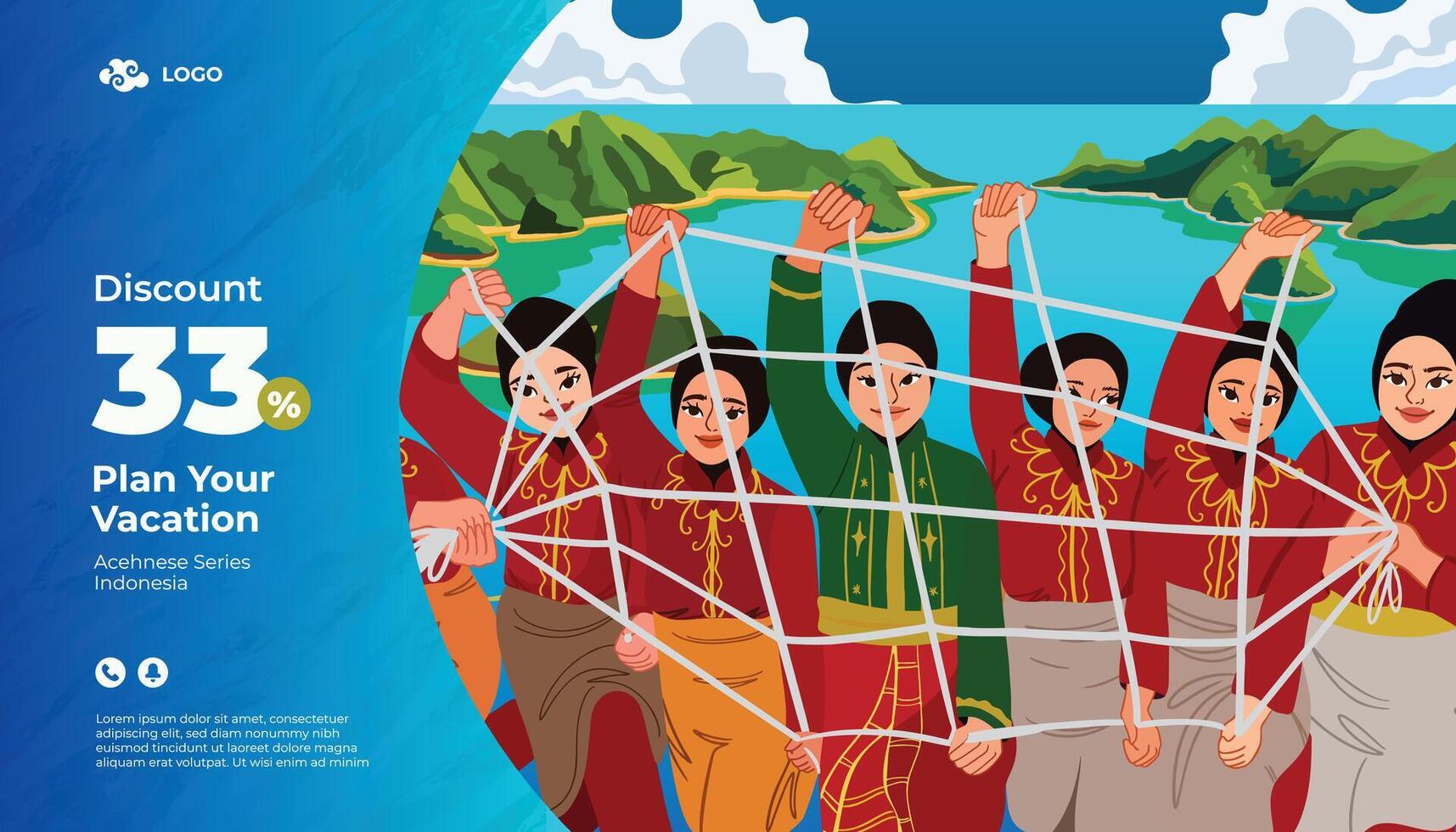 Traditional dancers promoting vacation discount vector