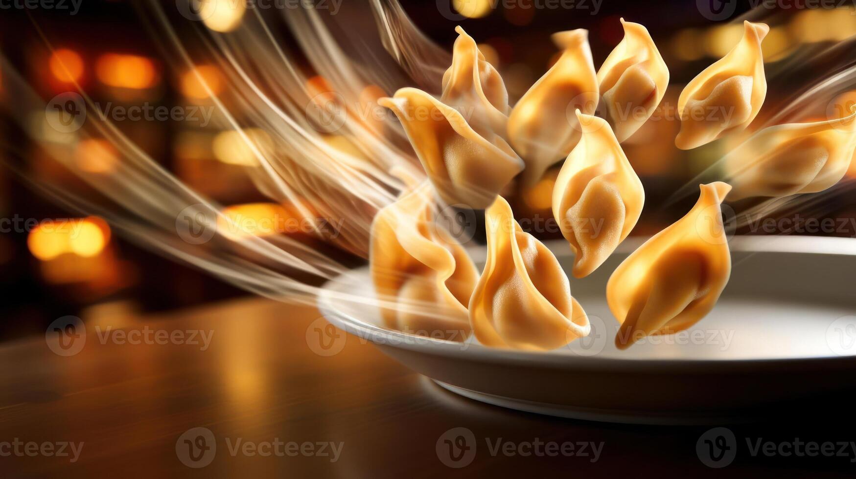 Delicious dumplings served on a plate, beautifully presented. photo