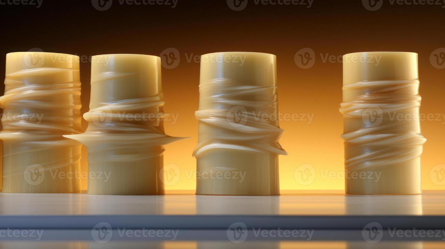 Stacked cylinders with a warm, golden light and shadow. photo