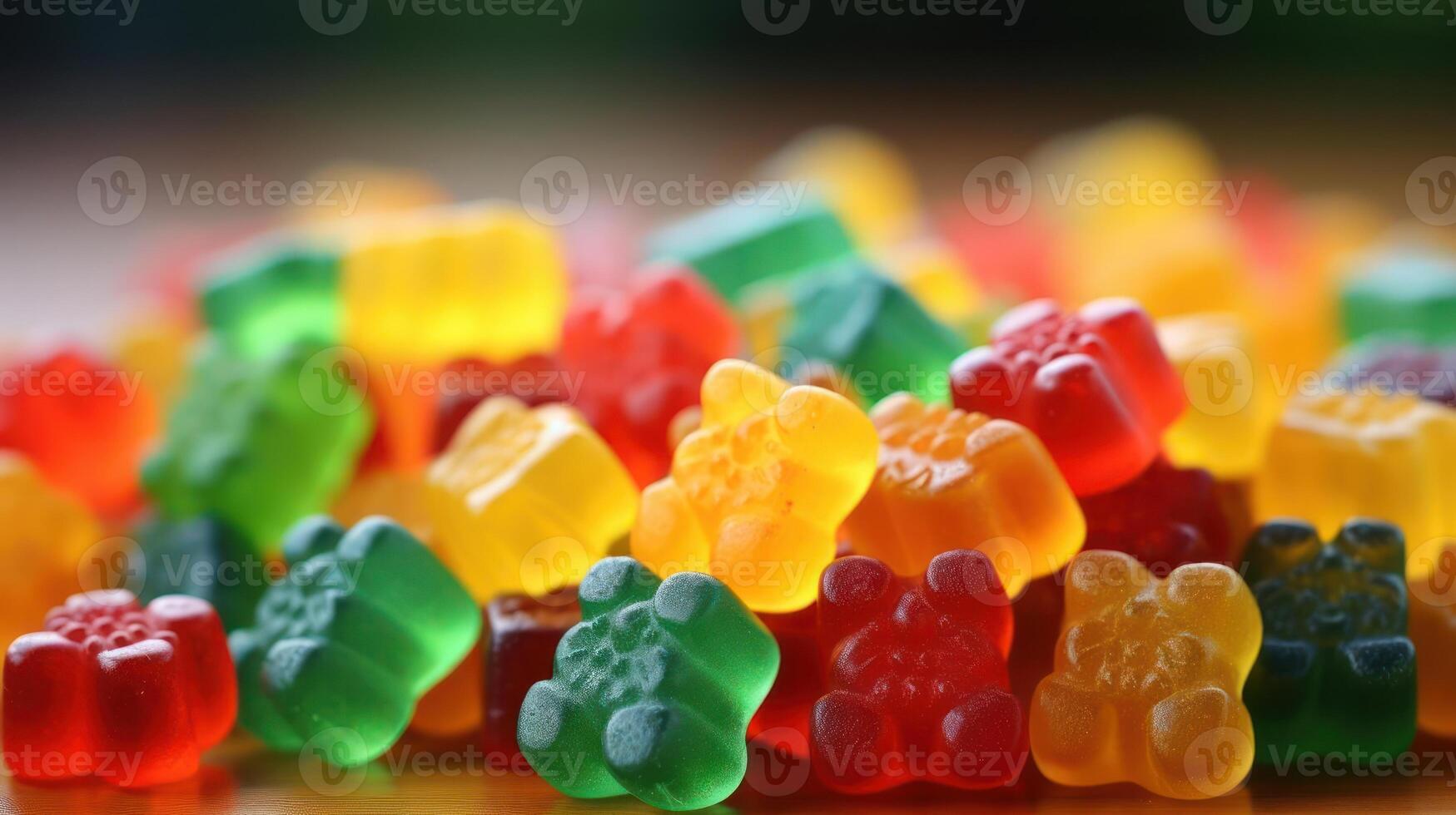 Colorful gummy bears on a vibrant background. photo