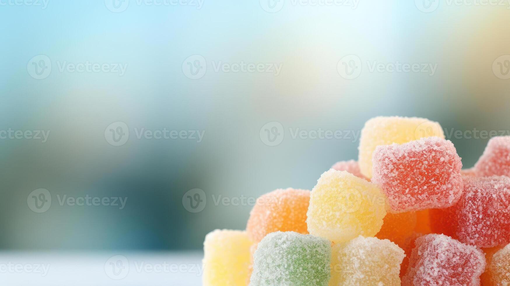 Pile of colorful, frosted gummy candies. photo