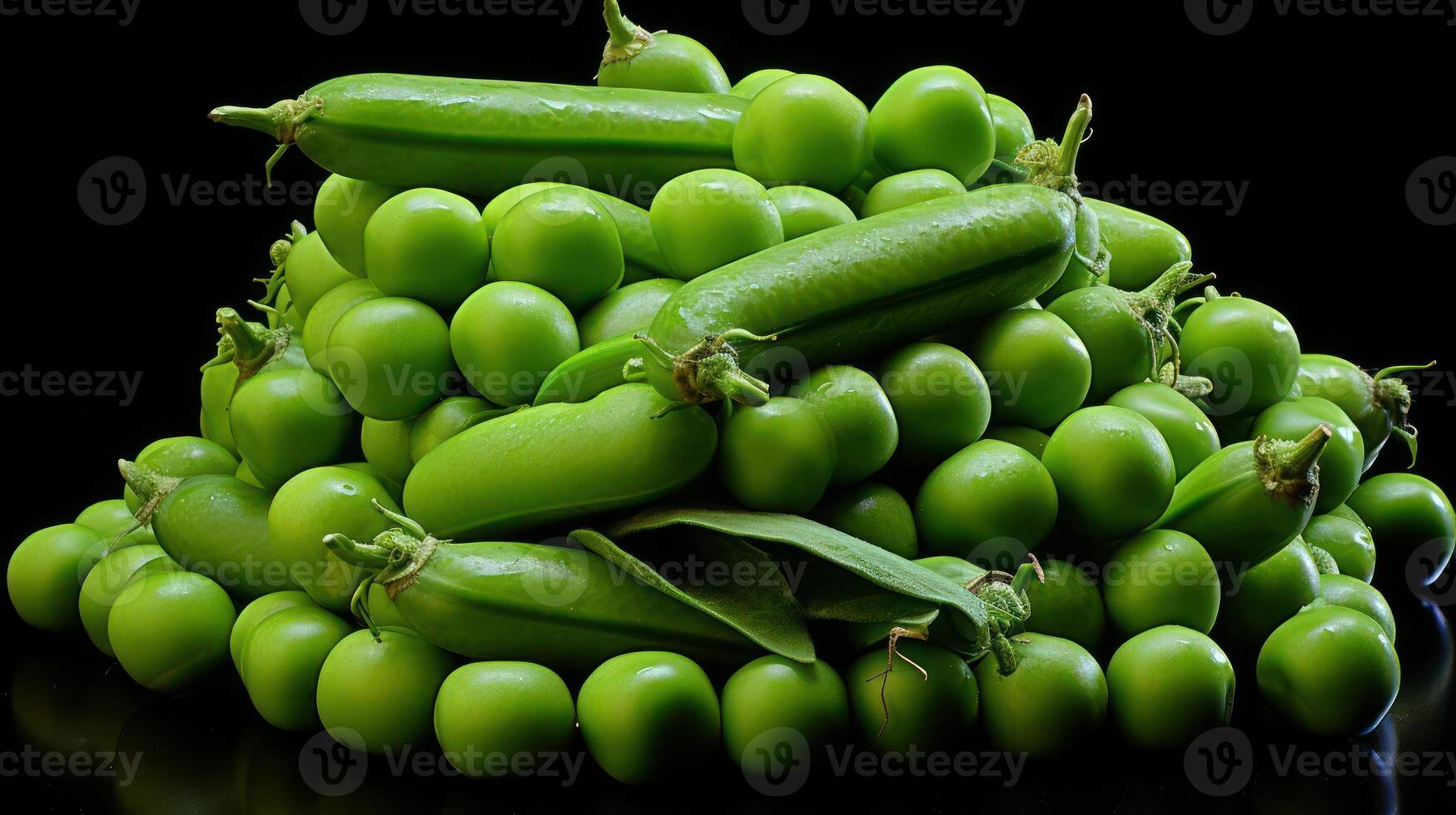 Pile of fresh green peas in their pods. photo