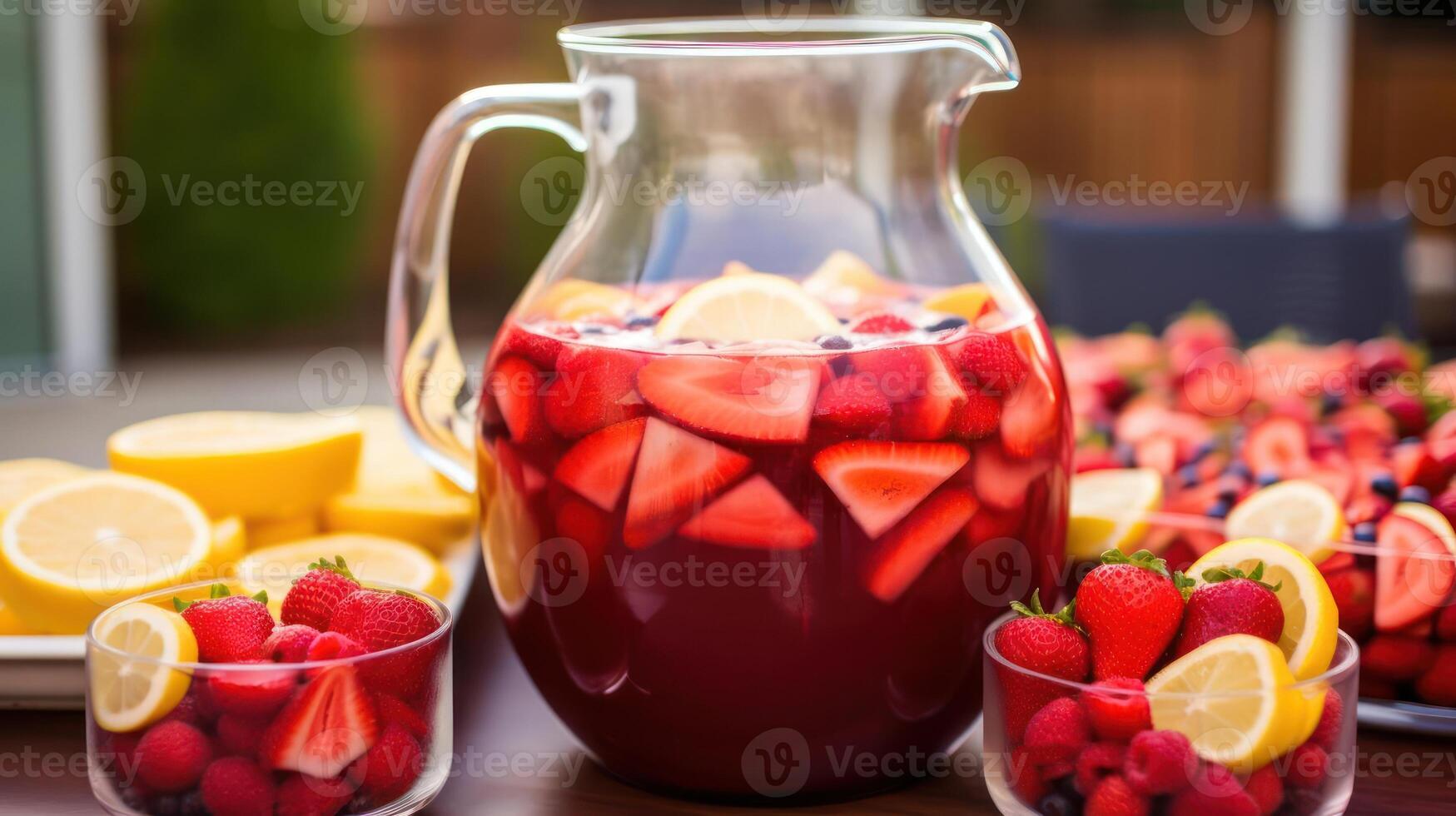 Refreshing fruit punch with strawberries, raspberries, and lemon. photo