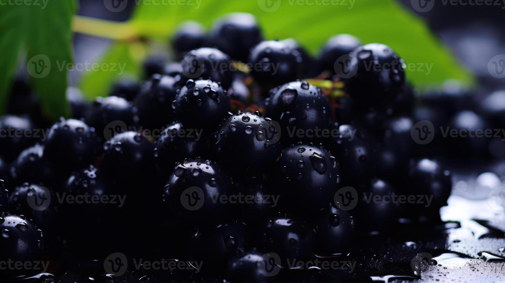 Blackcurrant berries with water droplets, close-up view. photo