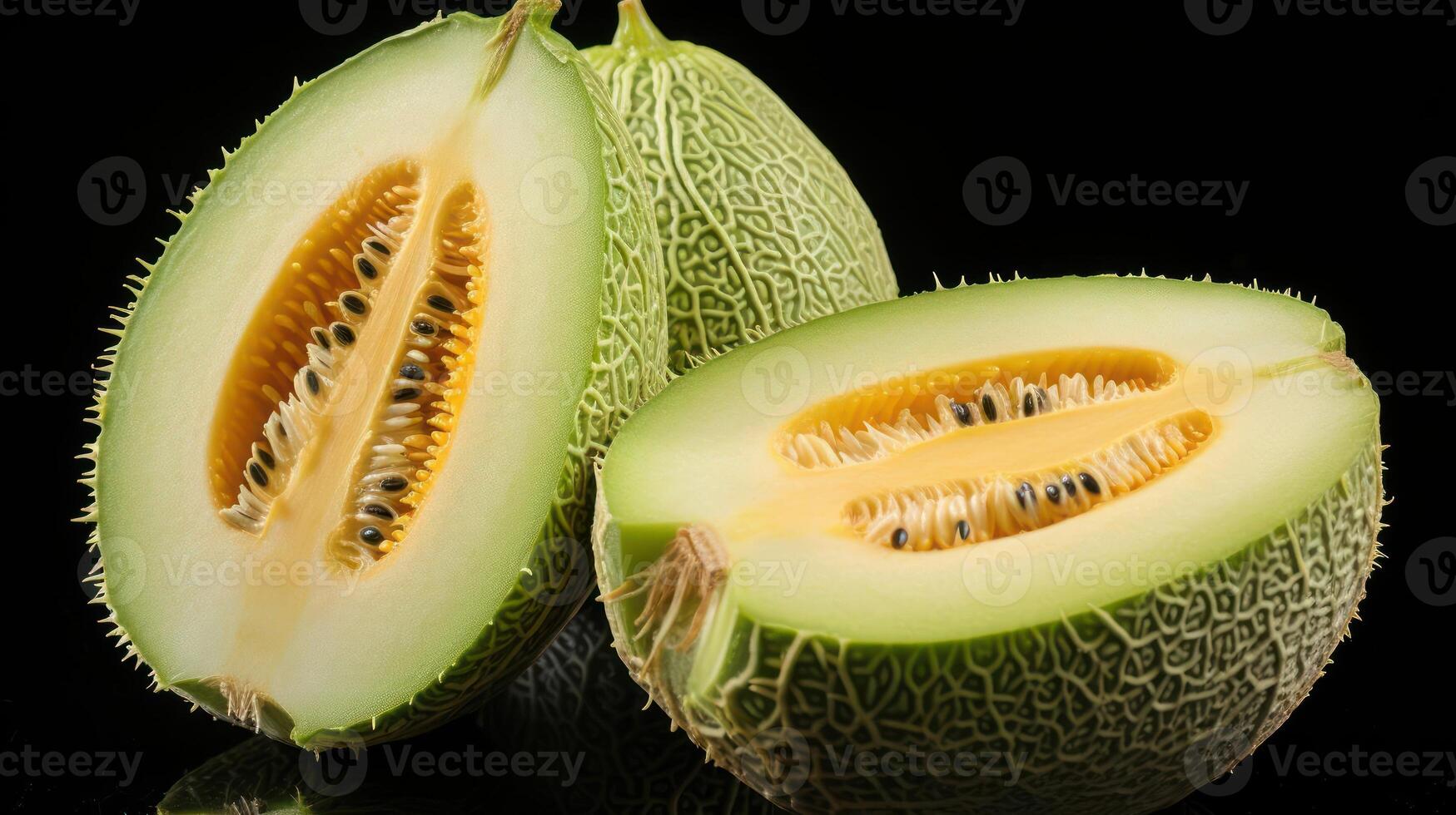 Two halves of a ripe cantaloupe melon, close-up. photo