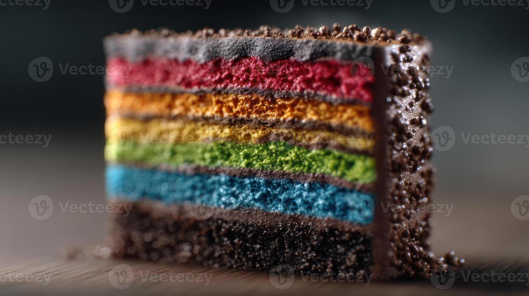 Colorful layered cake with a vibrant, rainbow effect. photo