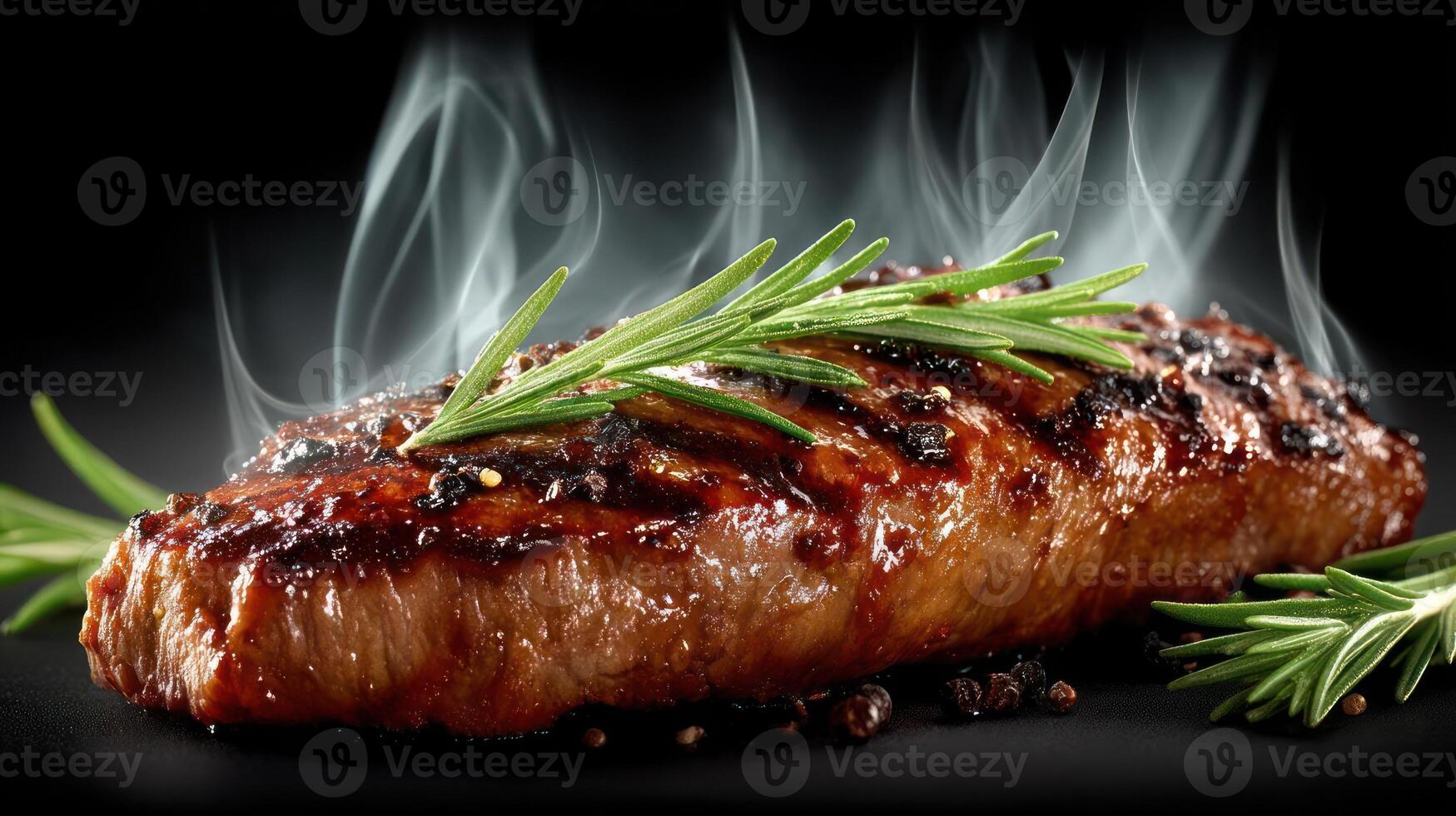 Grilled steak with rosemary, delicious and flavorful. photo