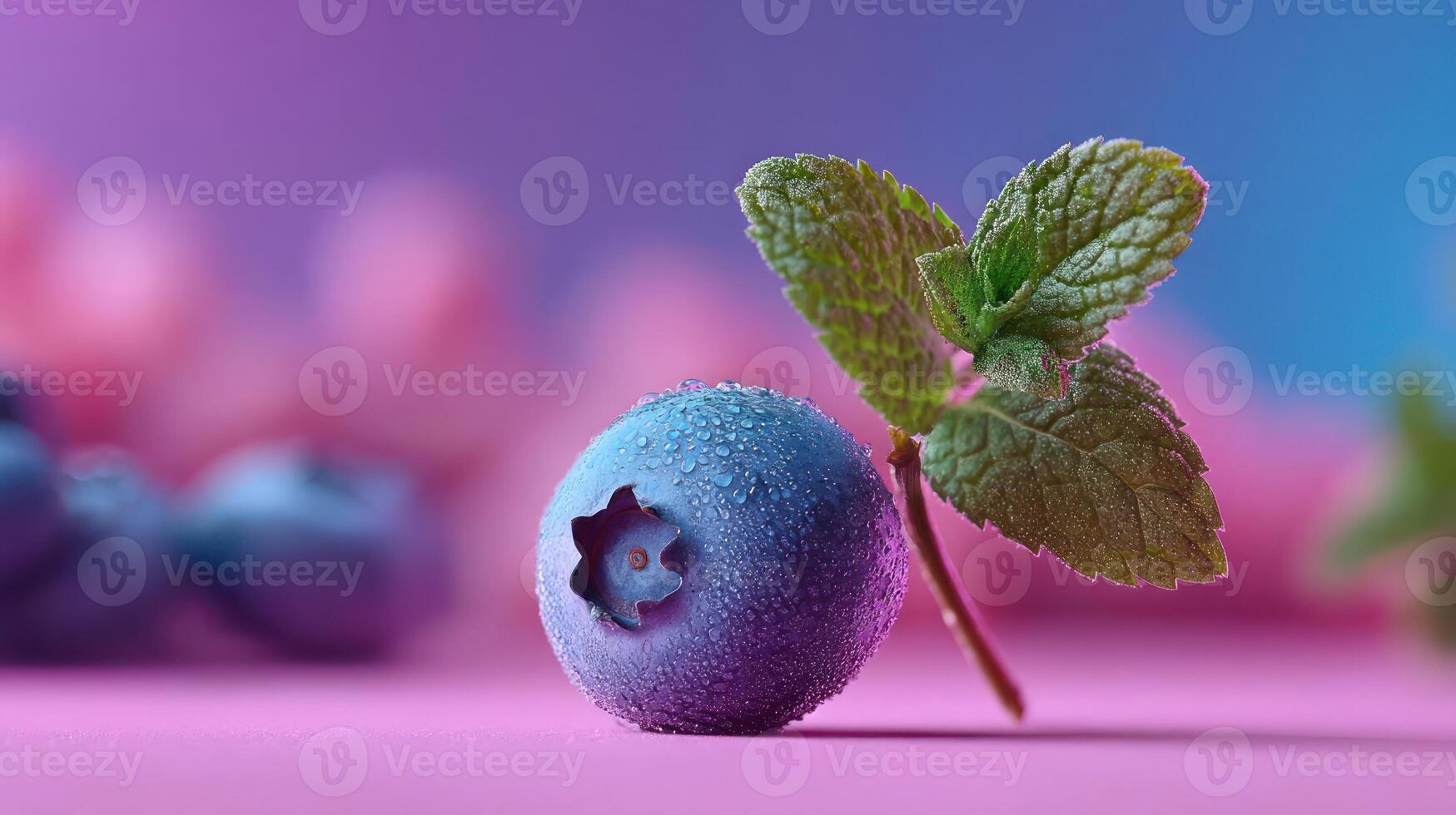 Blueberry and mint close-up, vibrant colors, fresh and natural. photo