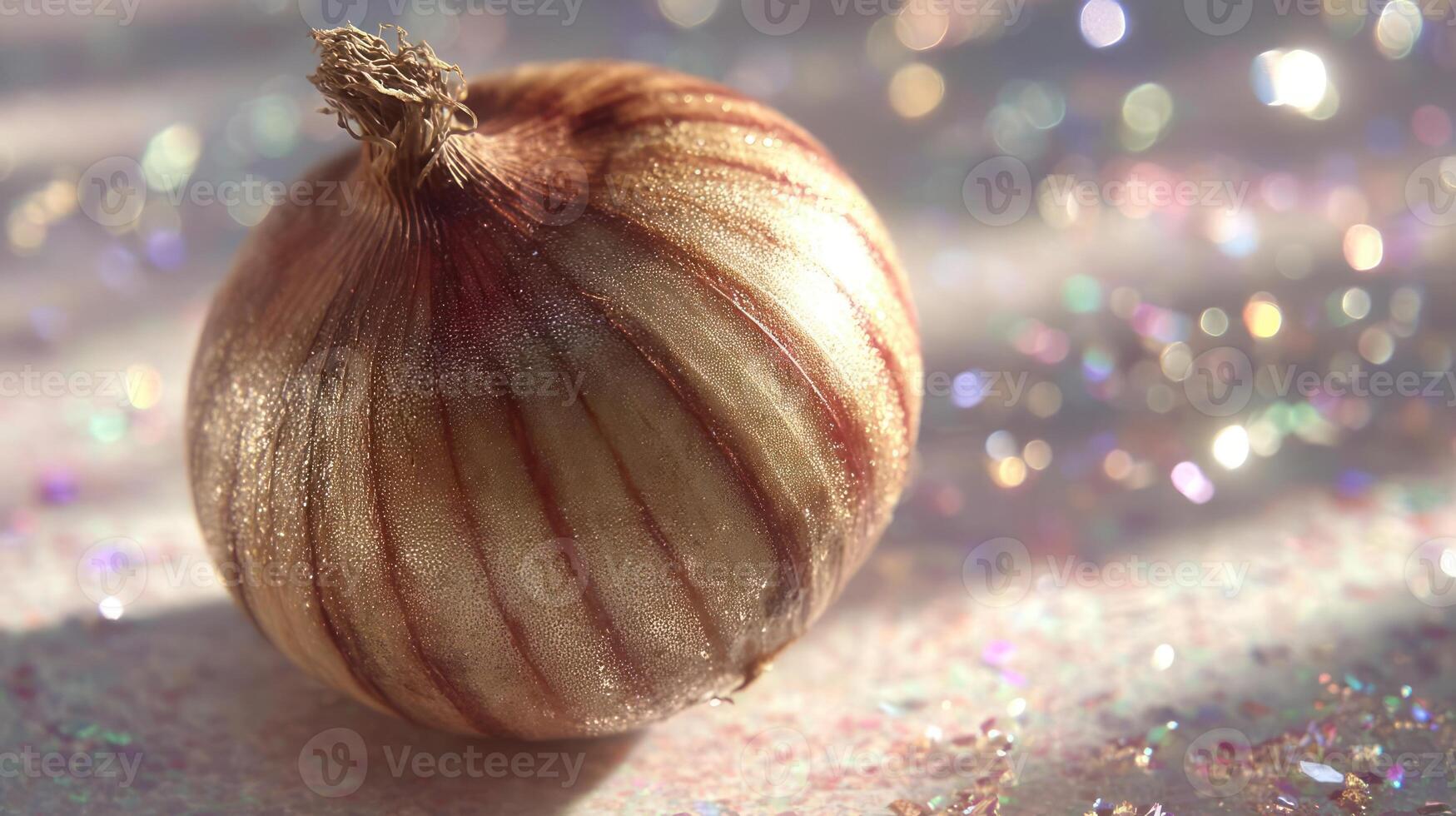 Close-up of a fresh onion with water droplets. photo