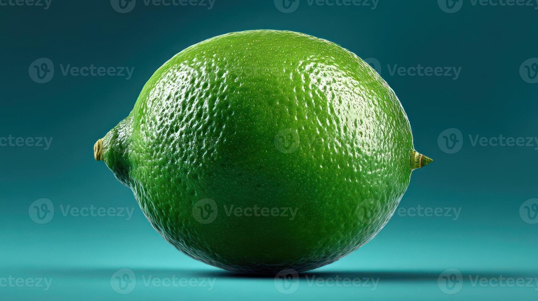 A vibrant green lime against a blue background. photo