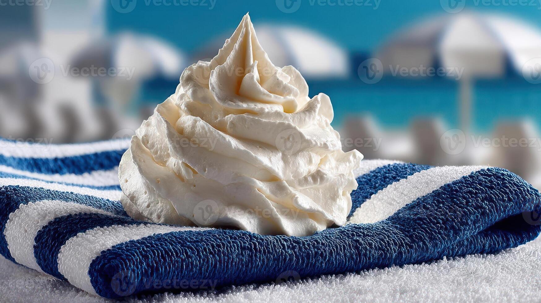 Whipped cream on a towel, sunny beach day. photo