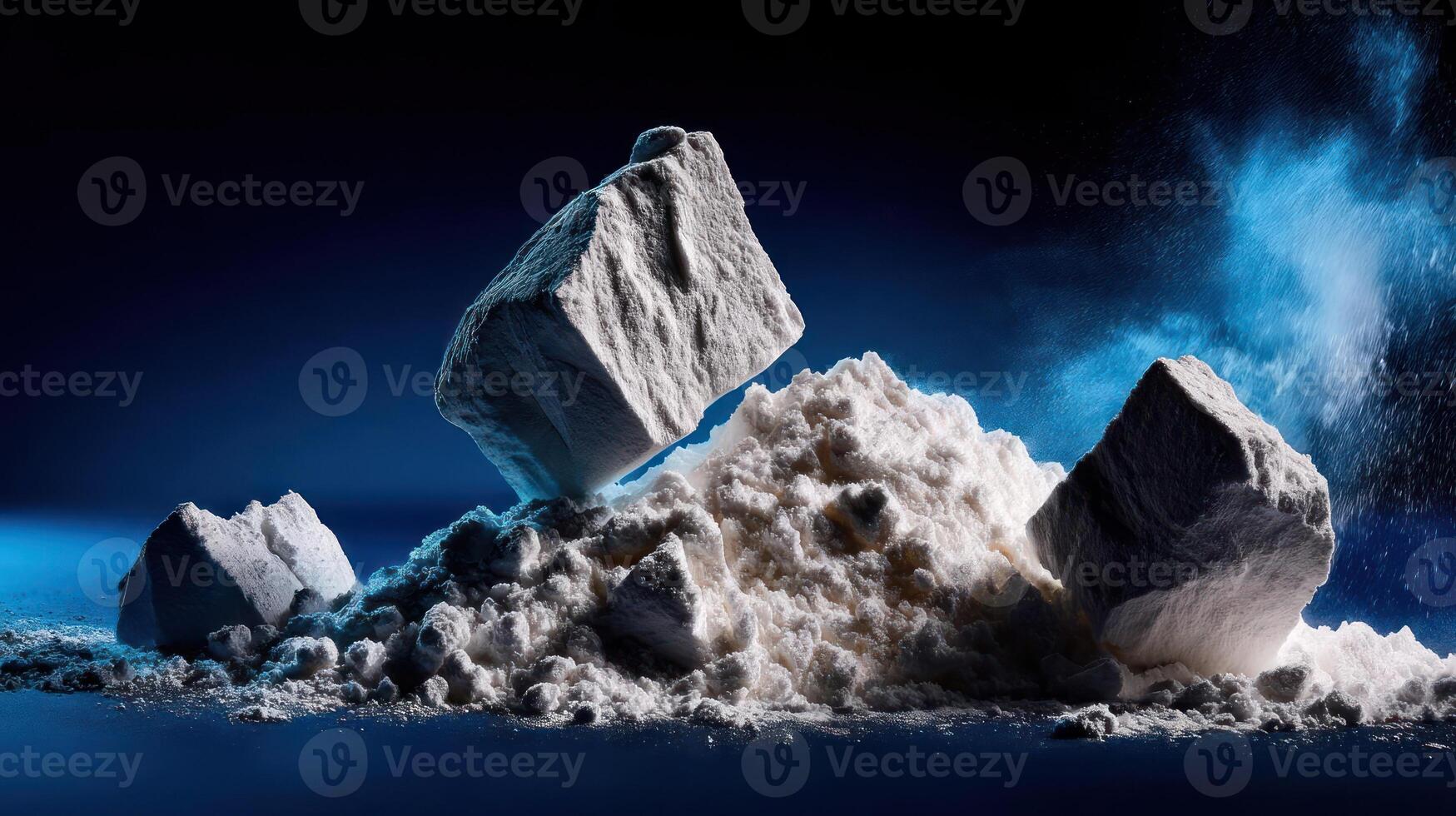 Dramatic ice explosion with a burst of powder. photo