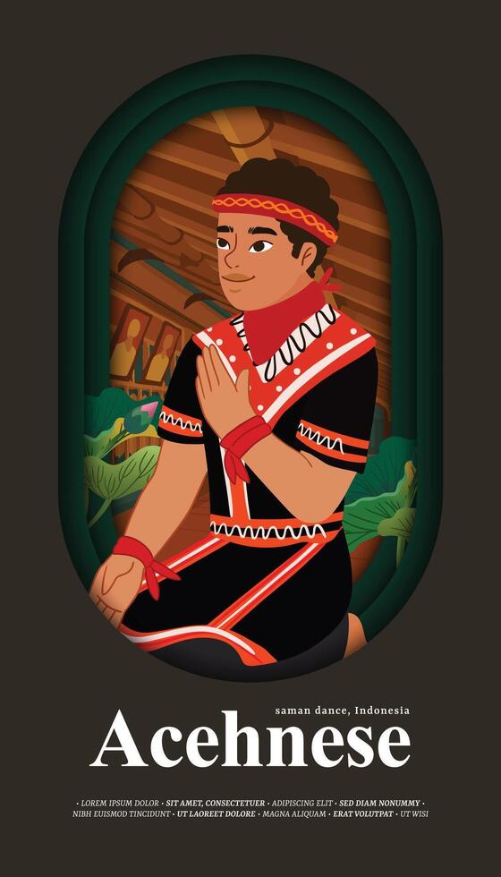 Acehnese man performing Saman dance vector