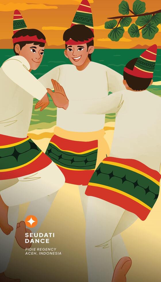 Seudati dance performers in traditional attire vector