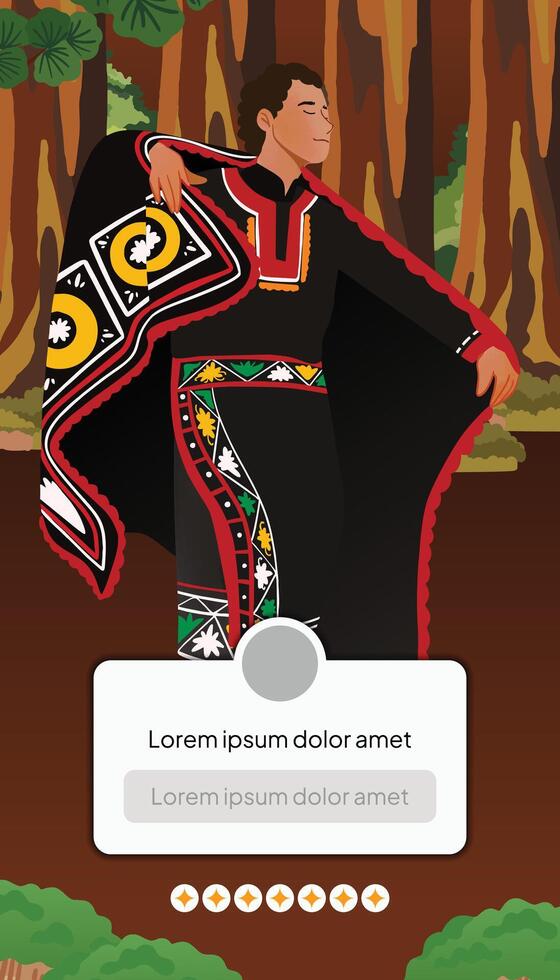Person in traditional attire in forest vector