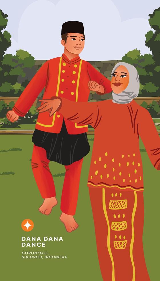 Dancers in traditional Gorontalo attire vector
