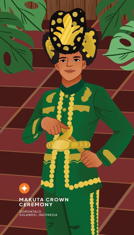 Flat Illustration of Gorontalo Traditional Dance in Indonesian Culture vector