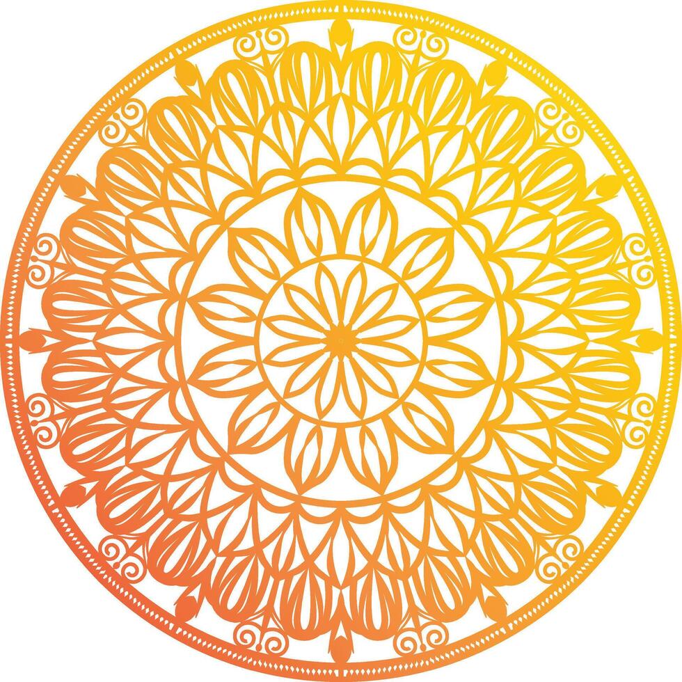 A circular mandala design in orange and yellow vector