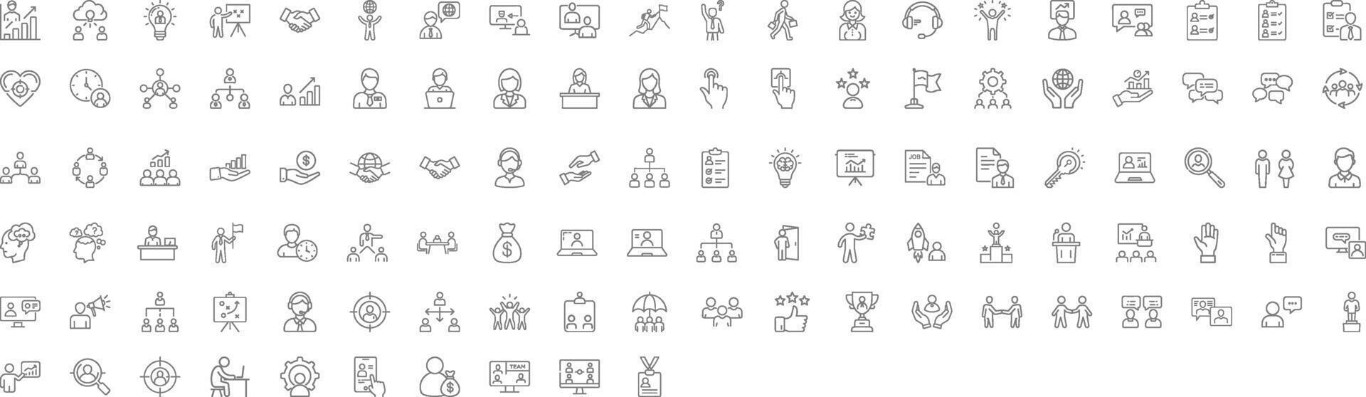 Collection Of Modern Editable Thin Line Style Business People Icons Set Related Research, Meeting, Business Communication, Male And Female Avatars, Team Structure And More vector