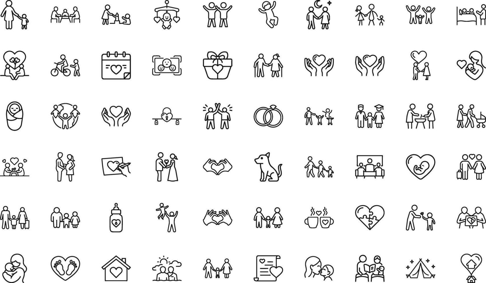 Collection Of Family Love Relationships Related Icons Set Traditional Relation, LGBT Couple, Family Members, Symbols Of Love And More vector