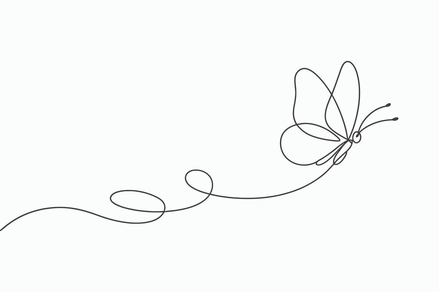 Elegant single line drawing of a butterfly in flight silhouette isolated on white background vector