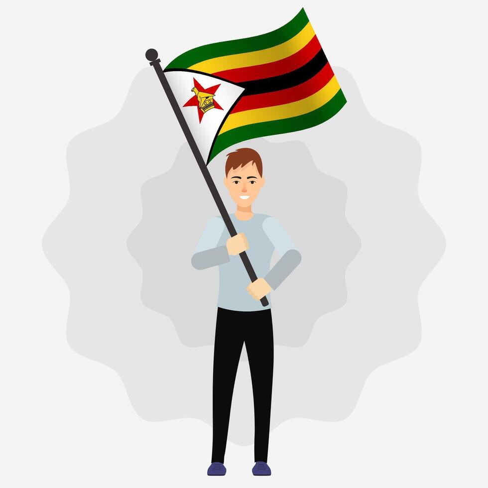 Happy Man Holding Zimbabwe Flag vector