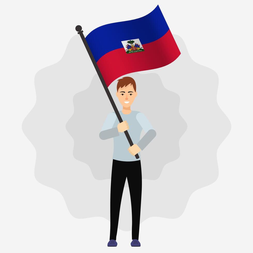 Happy Man Holding Haiti Flag vector