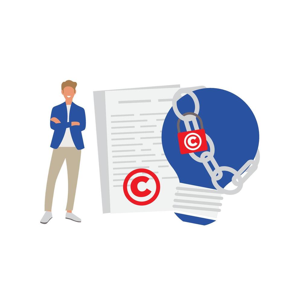 Copyright protection from scamming. Media content control, media use regulations, online media police concept. vector