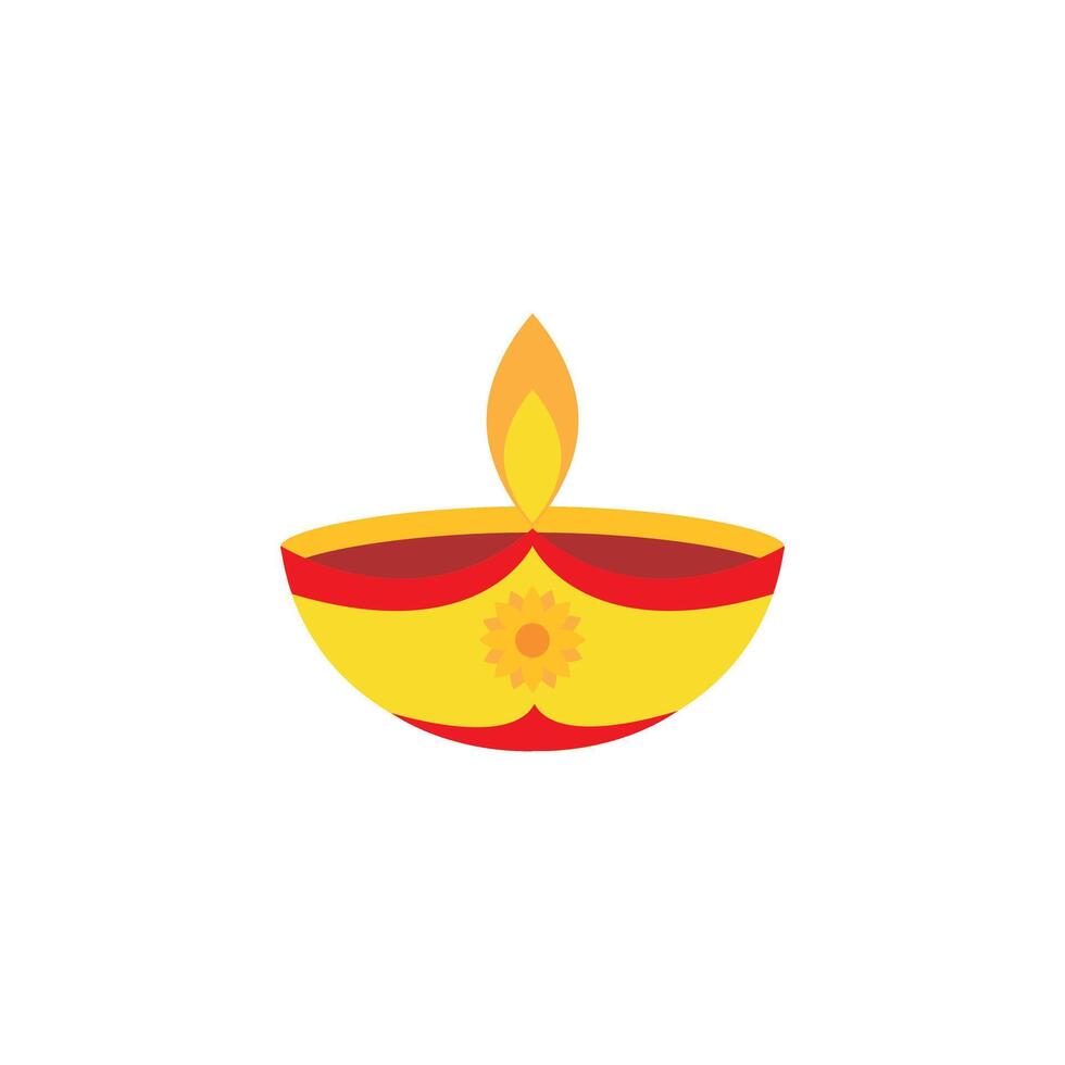 Islamic oil lamp. Diwali. Festival of lights. Burning bowl oil lamp. Contour symbol vector