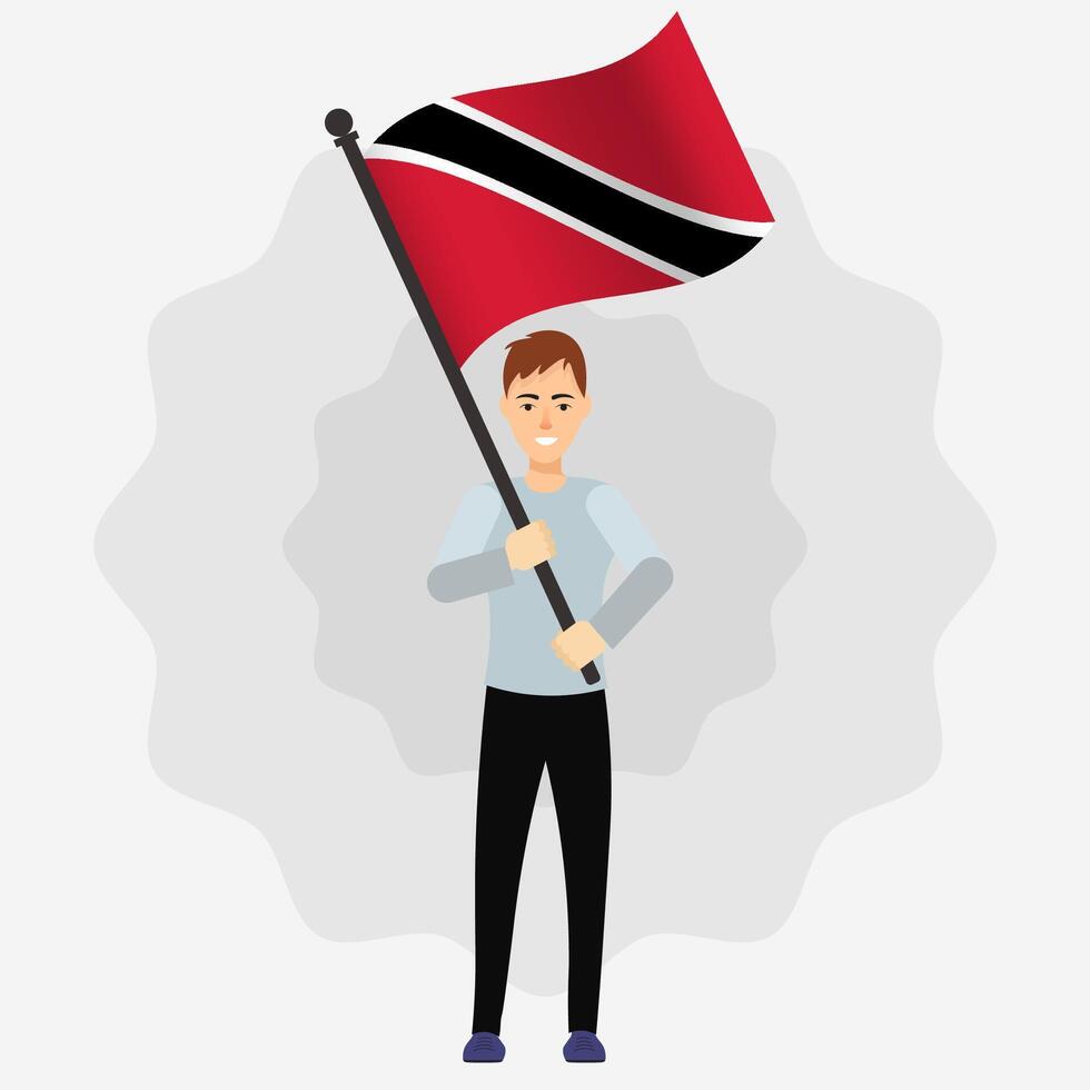 Happy Man Holding Trinidad and Tobago Flag vector