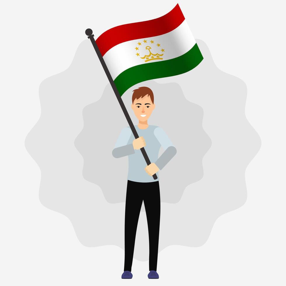 Happy Man Holding Tajikistan Flag vector