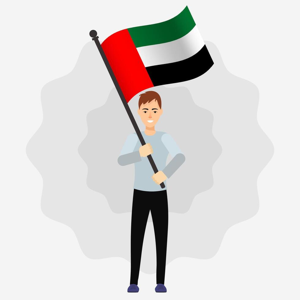 Happy Man Holding United Arab Emirates Flag vector