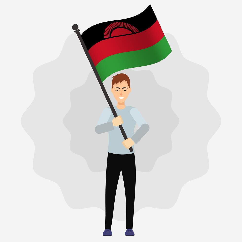 Happy Man Holding Malawi Flag vector