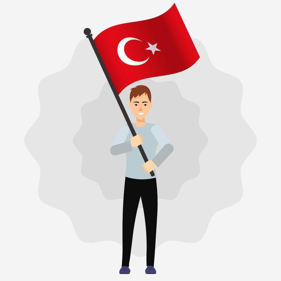 Happy Man Holding Turkey Flag vector