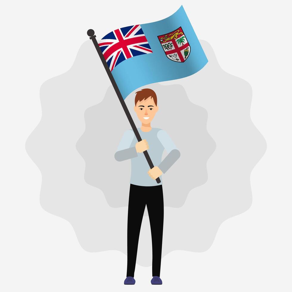 Happy Man Holding Fiji Flag vector